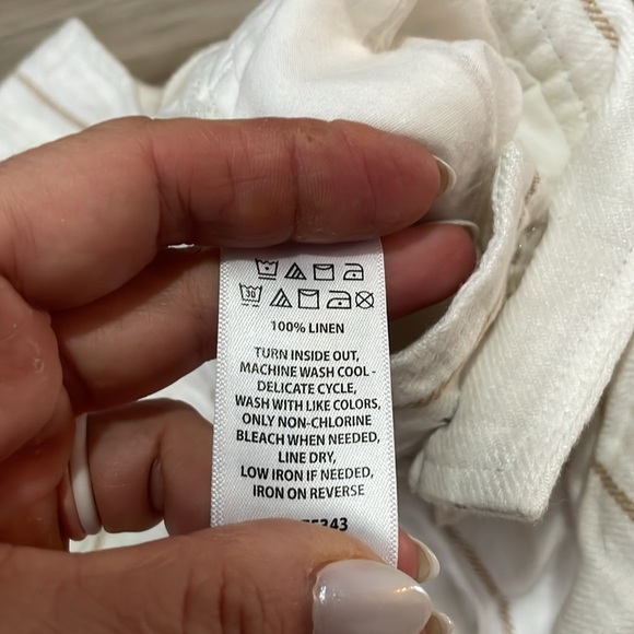 H Halston wide leg linen pants Cream Tan stripe Pleated Womens size 4 Relaxed - Picture 8 of 9